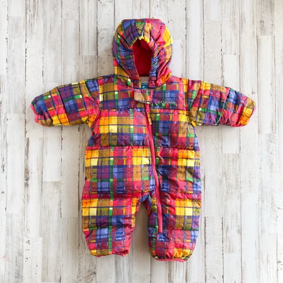 Columbia Snuggly Bunny Baby Snowsuit 6M Patchwork Plaid Bunting Hooded One-Piece - Picture 6 of 14